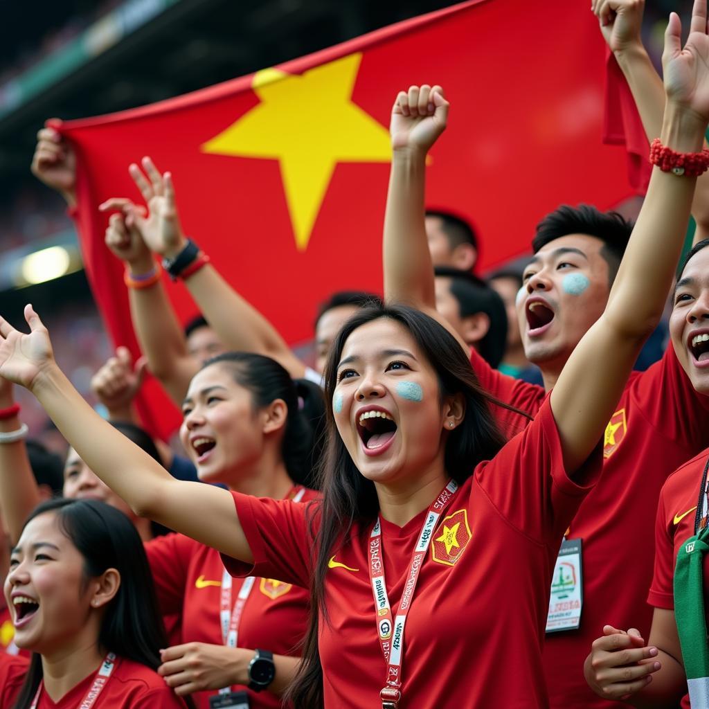 Cổ động viên Việt Nam cổ vũ tại trận đấu Asian Cup 2019 với Iran