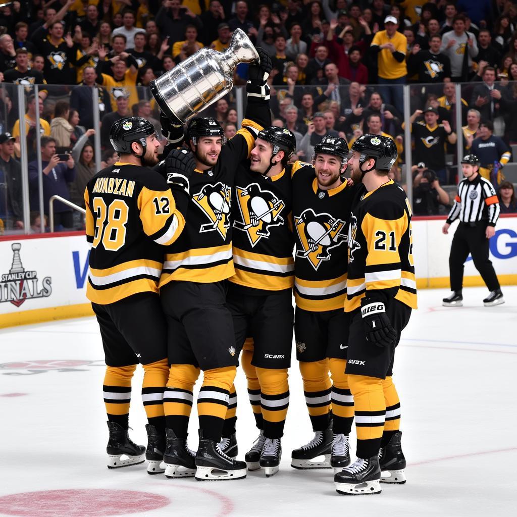 Pittsburgh Penguins celebrating their Stanley Cup victory in 2016