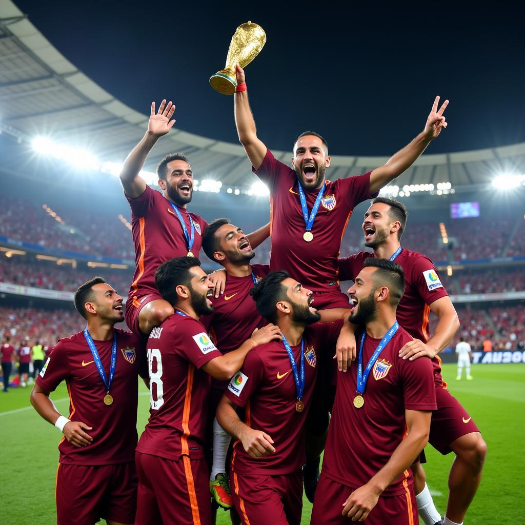 Qatar players celebrating their Asian Cup win