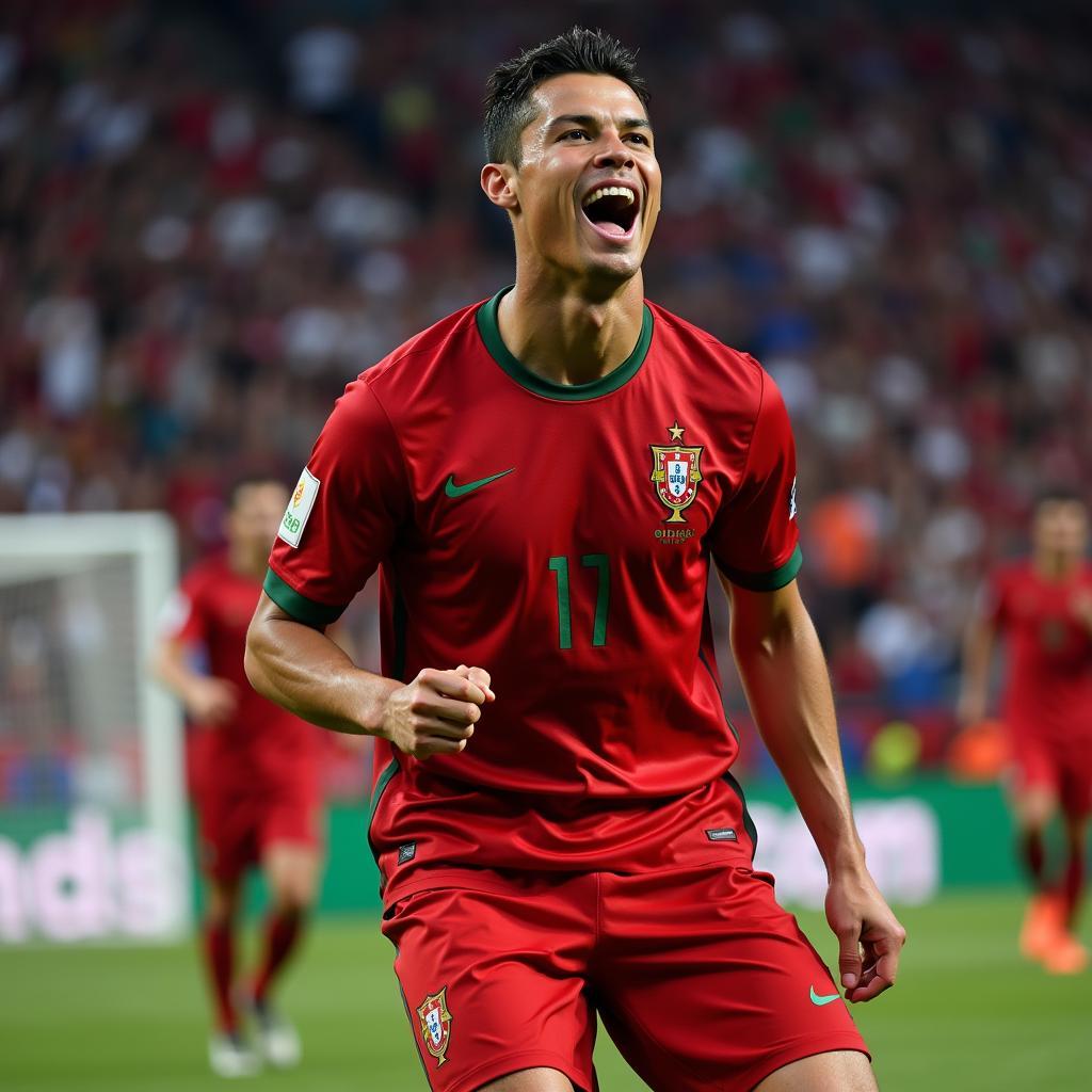 Ronaldo ăn mừng bàn thắng World Cup 2018