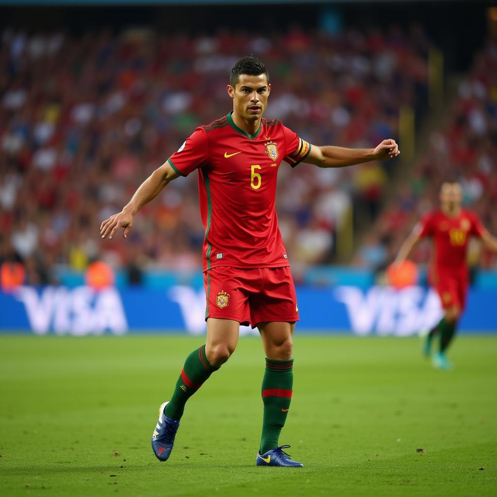 Ronaldo chuẩn bị thực hiện cú đá phạt tại World Cup 2018