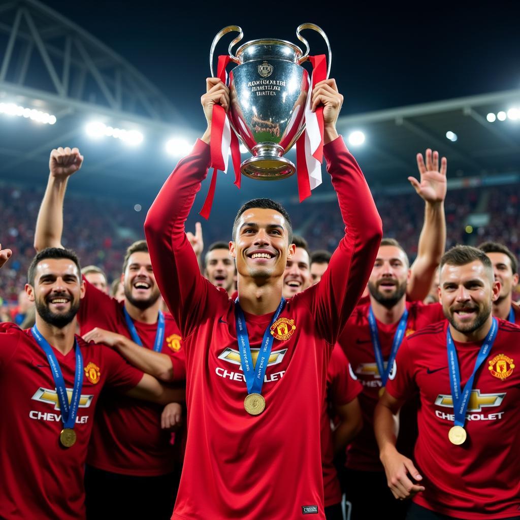 Ronaldo celebrating Champions League win with Manchester United