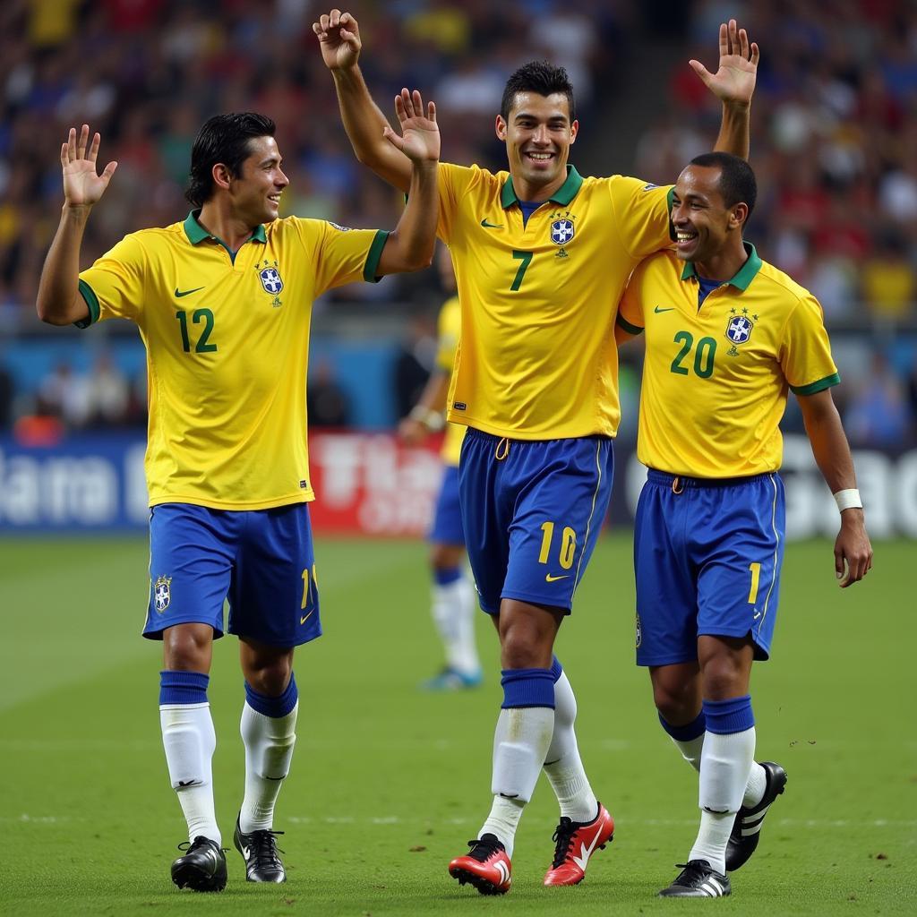 Ronaldo, Rivaldo and Ronaldinho Celebrating