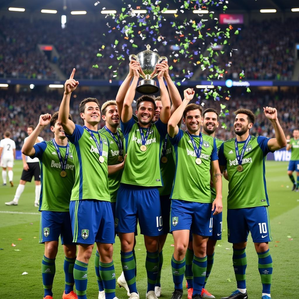 Seattle Sounders nâng cao chiếc cúp MLS Cup 2019 sau chiến thắng thuyết phục.