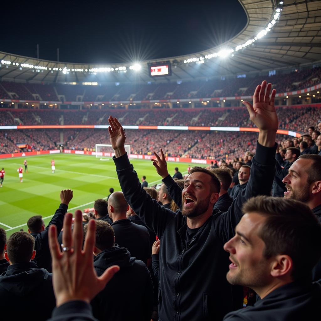 Cổ động viên reo hò trên khán đài trong một trận đấu FA Cup