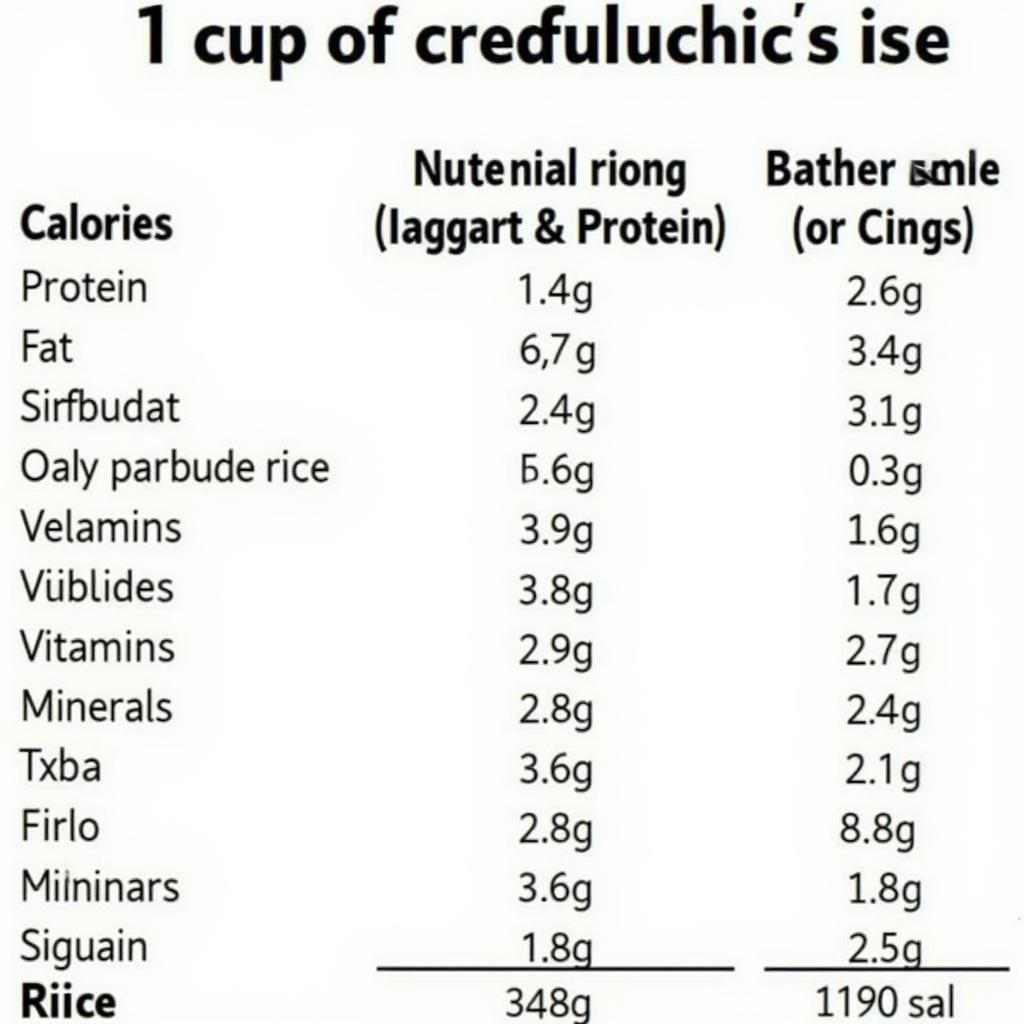 Nutritional information of white rice