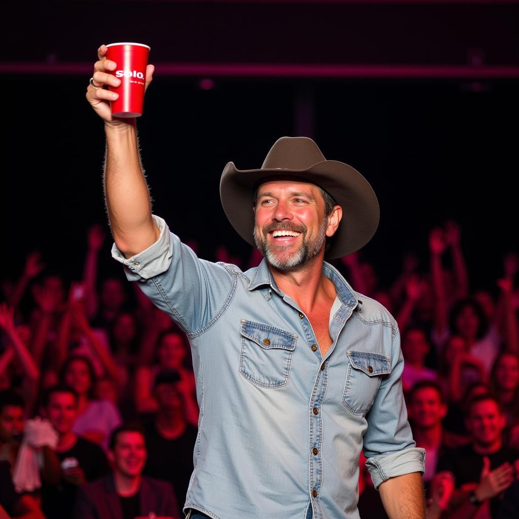 Toby Keith holding a red solo cup