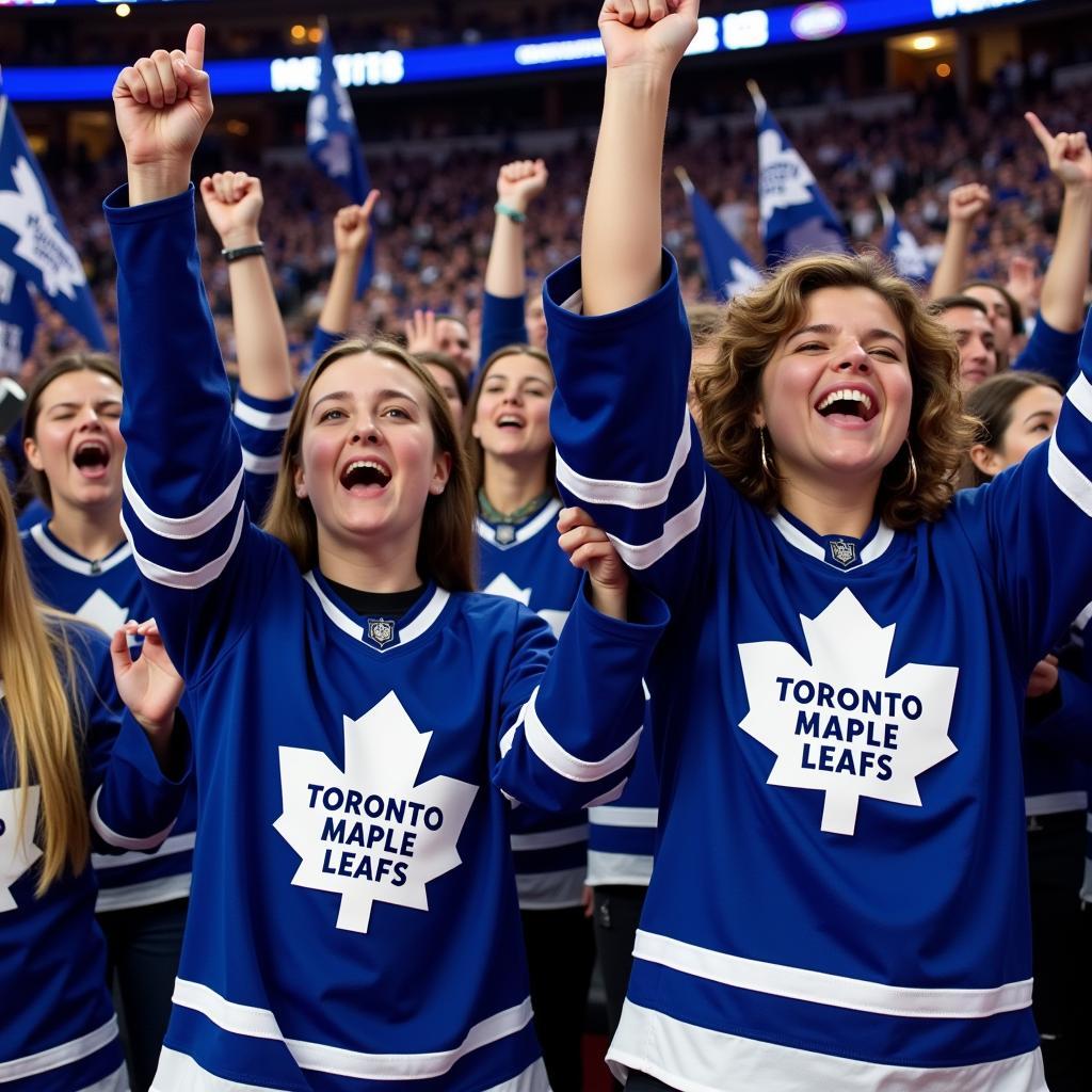 Toronto Maple Leafs fans celebrating a goal