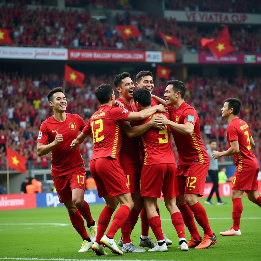 Tuyển Việt Nam ăn mừng chiến thắng lịch sử tại Asian Cup