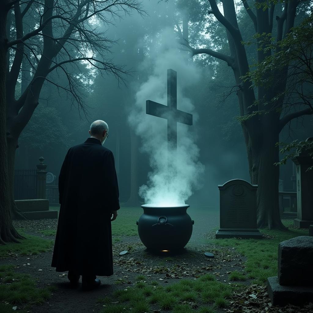 Voldemort's rebirth ritual in the graveyard