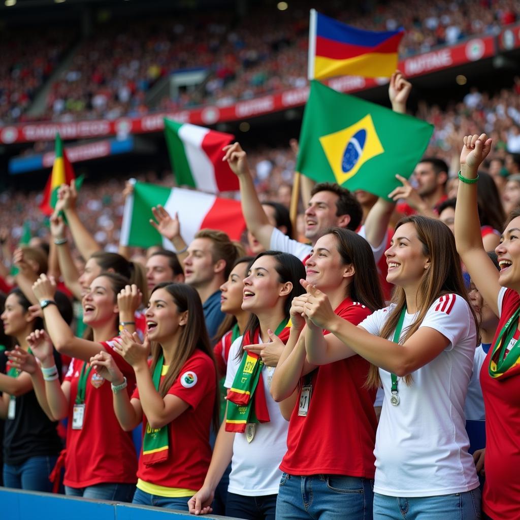 Fans cheering in the stands during the Women's Football World Cup 2019.