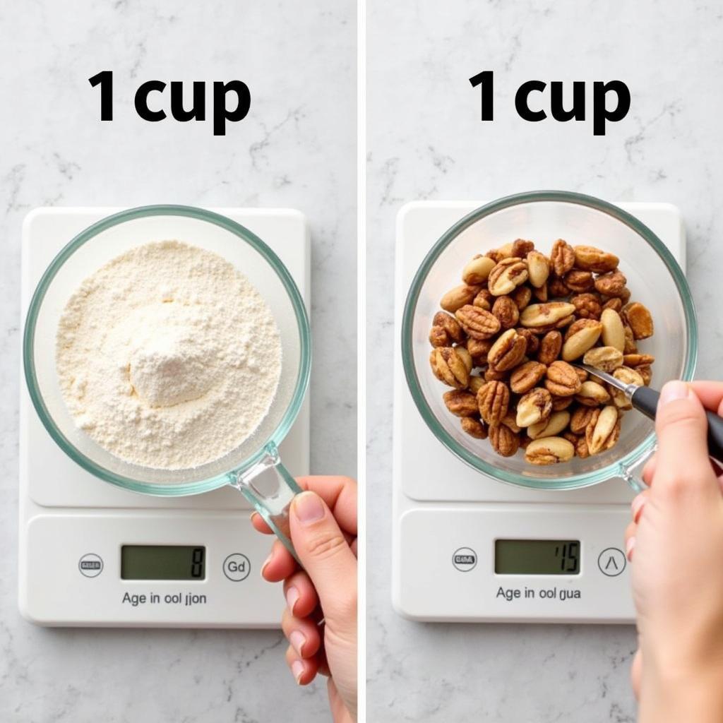 Visual Comparison of 1 Cup Serving Size Grams for Ingredients with Different Densities