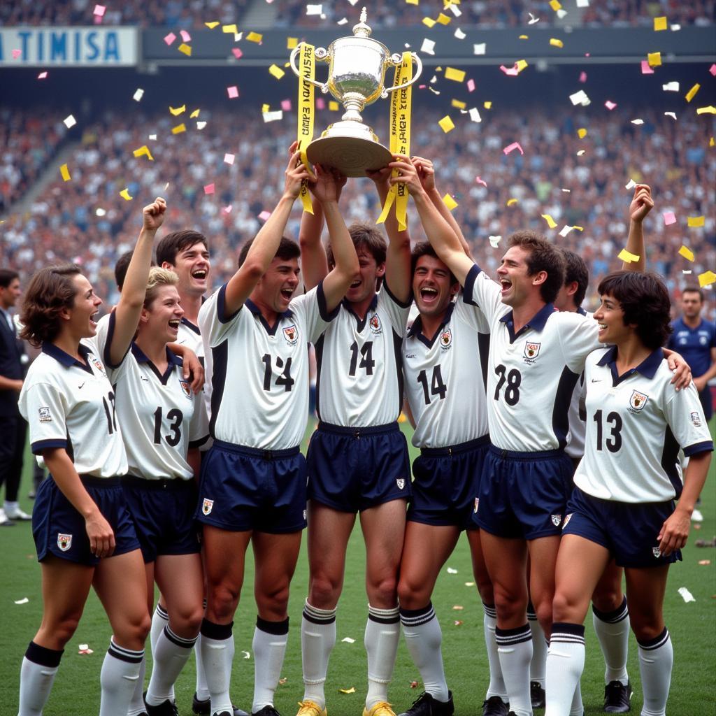 Tottenham Hotspur celebrating their 1984 UEFA Cup victory.