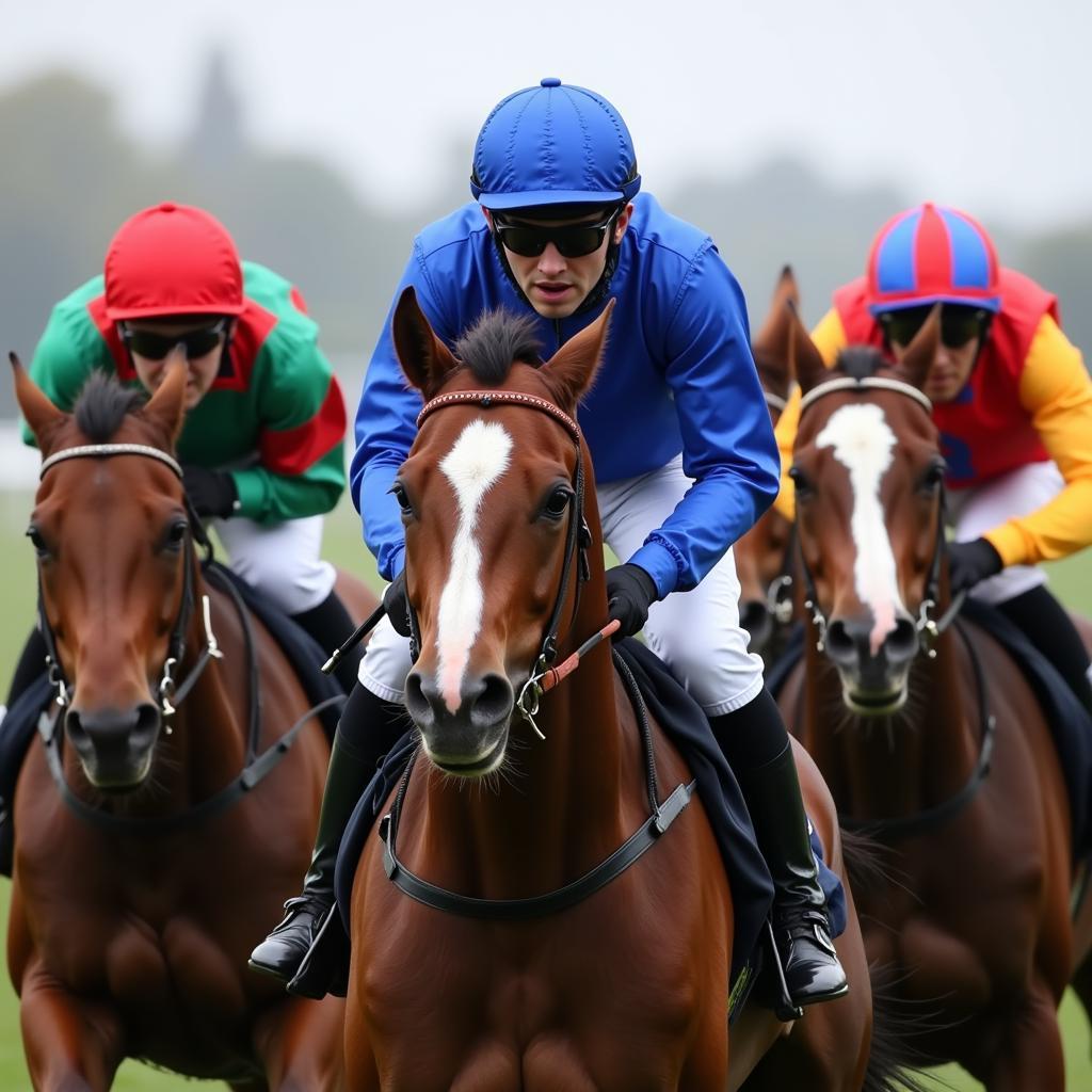 Jockeys strategize during the 2016 Melbourne Cup