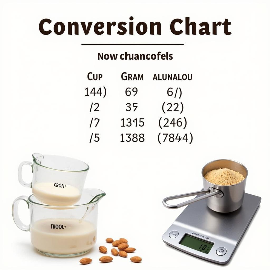 Conversion Chart of Almond Meal from Cups to Grams