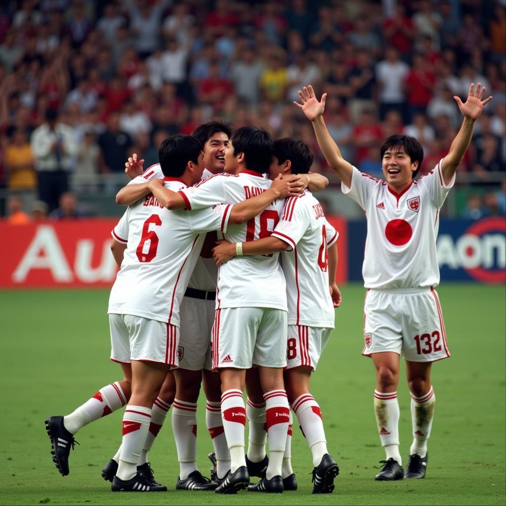 Cầu thủ Nhật Bản ăn mừng chiến thắng tại AFC Asian Cup 1998