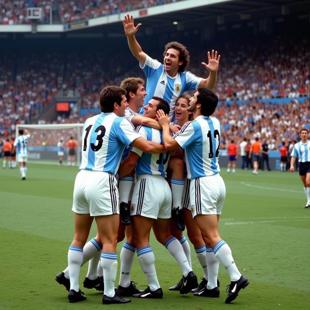 Đội hình Argentina ăn mừng chiến thắng tại World Cup 1986