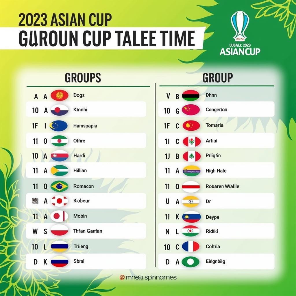 Bảng đấu Asian Cup 2023 - Các nhóm đấu