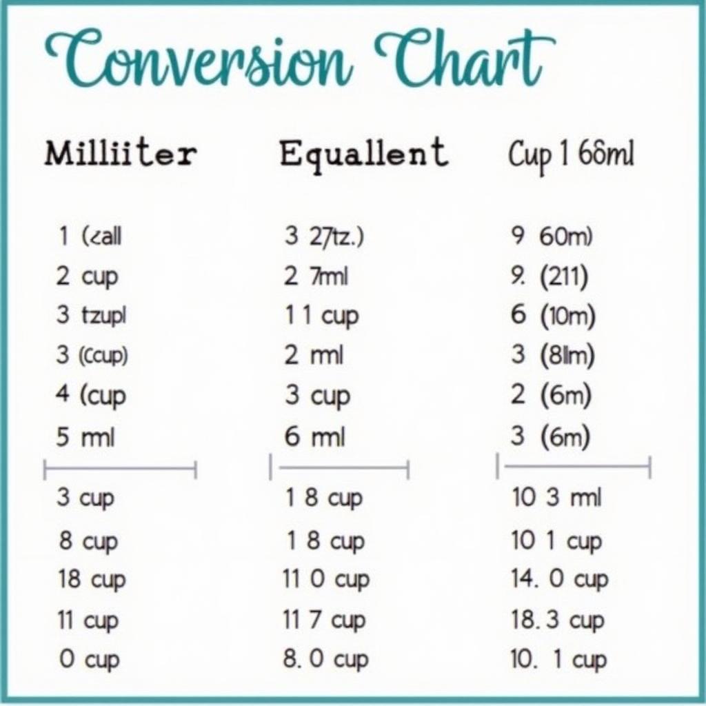 Milliliter to Cup Conversion Chart