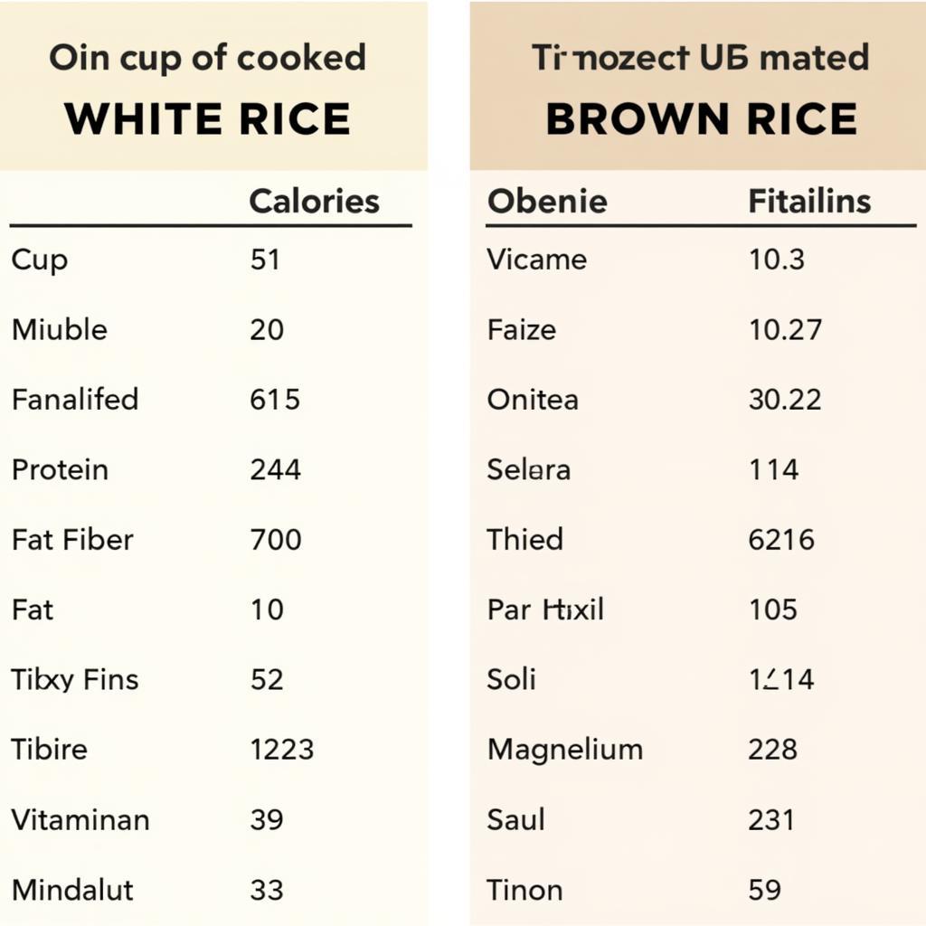 Nutrition facts table for rice