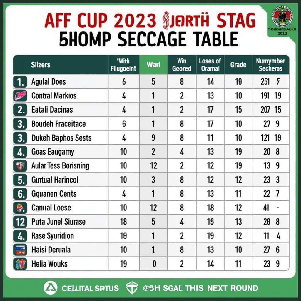 Bảng xếp hạng AFF Cup 2023 vòng bảng