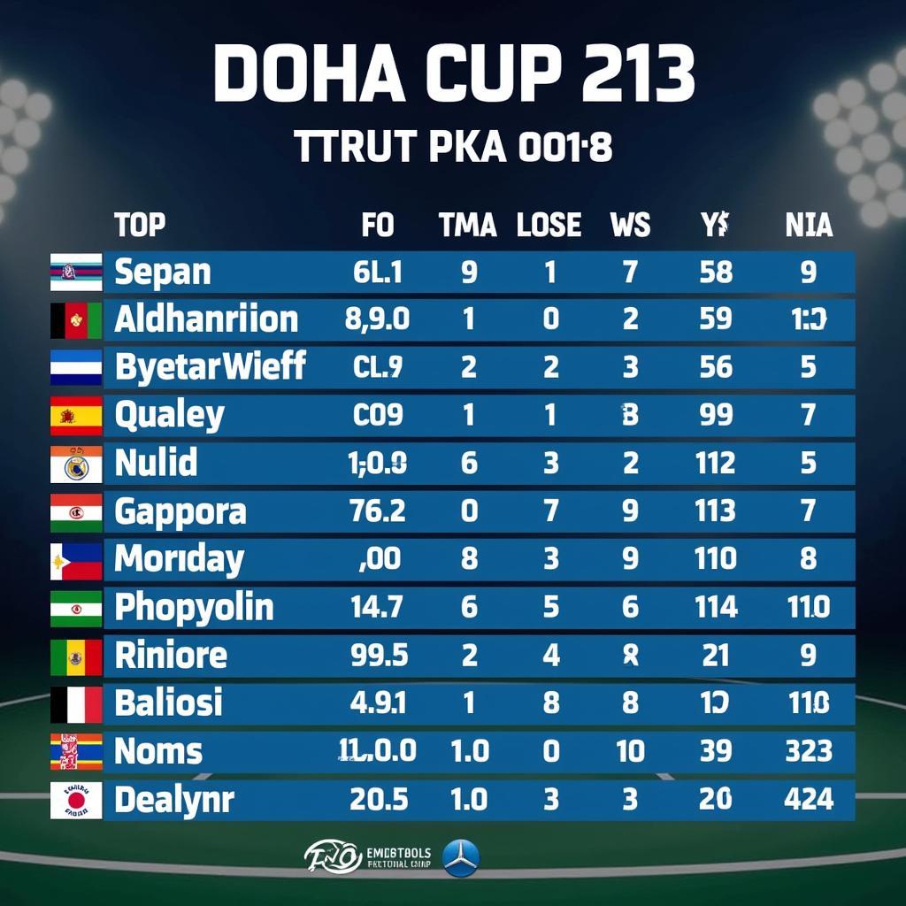 Bảng xếp hạng Doha Cup 2023