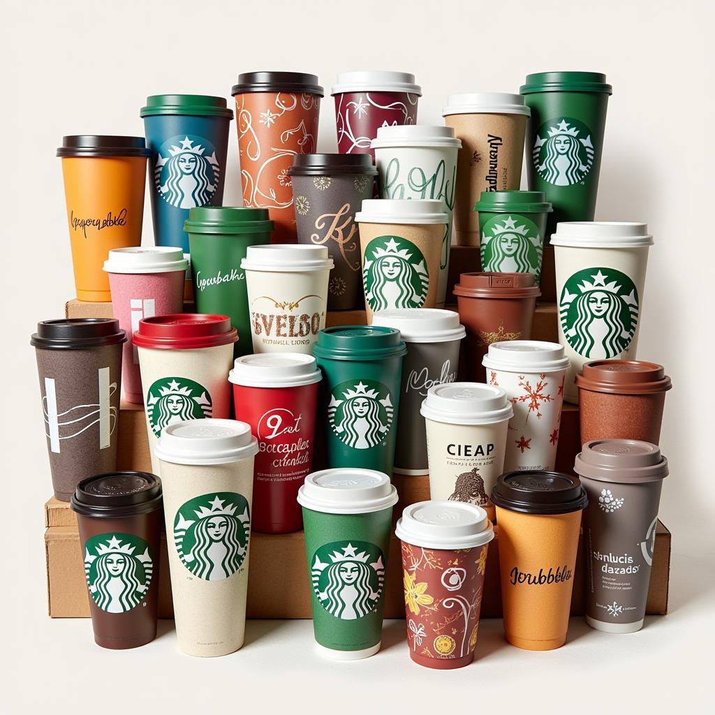 A collection of Starbucks cups