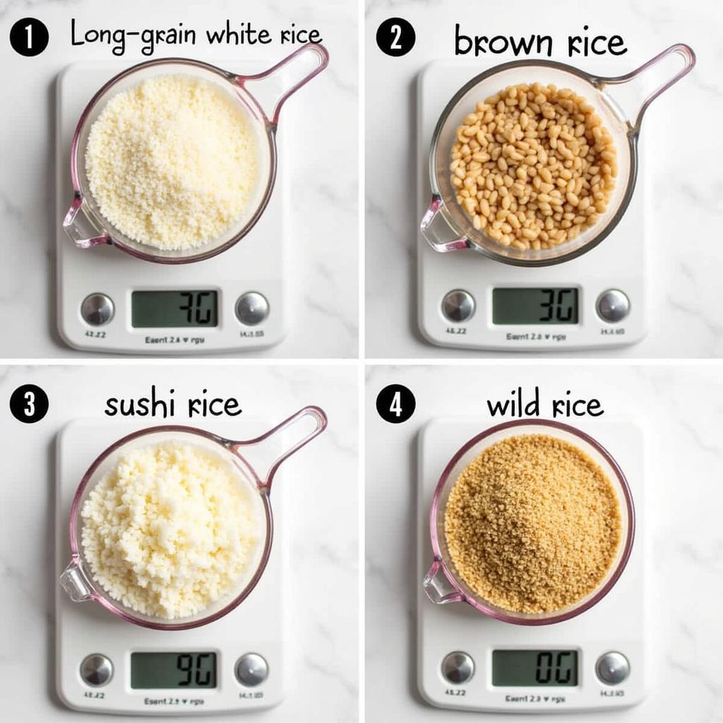 Different types of rice and their weights