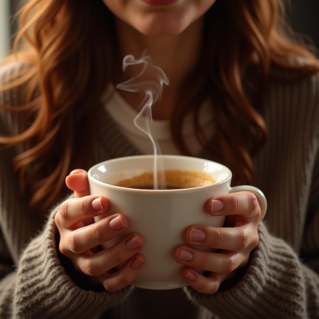 Holding a steaming coffee cup comfortably