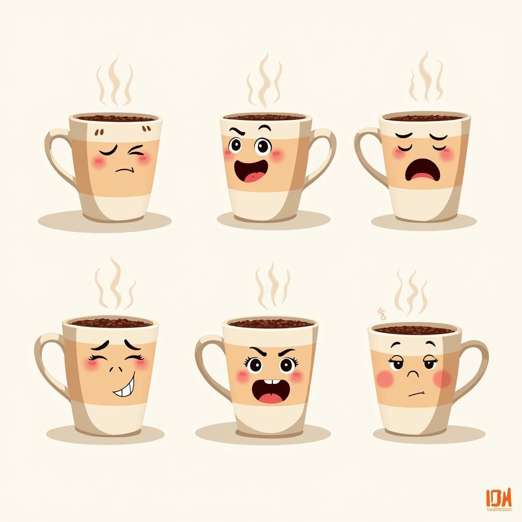 Cartoon coffee cup với nhiều biểu cảm