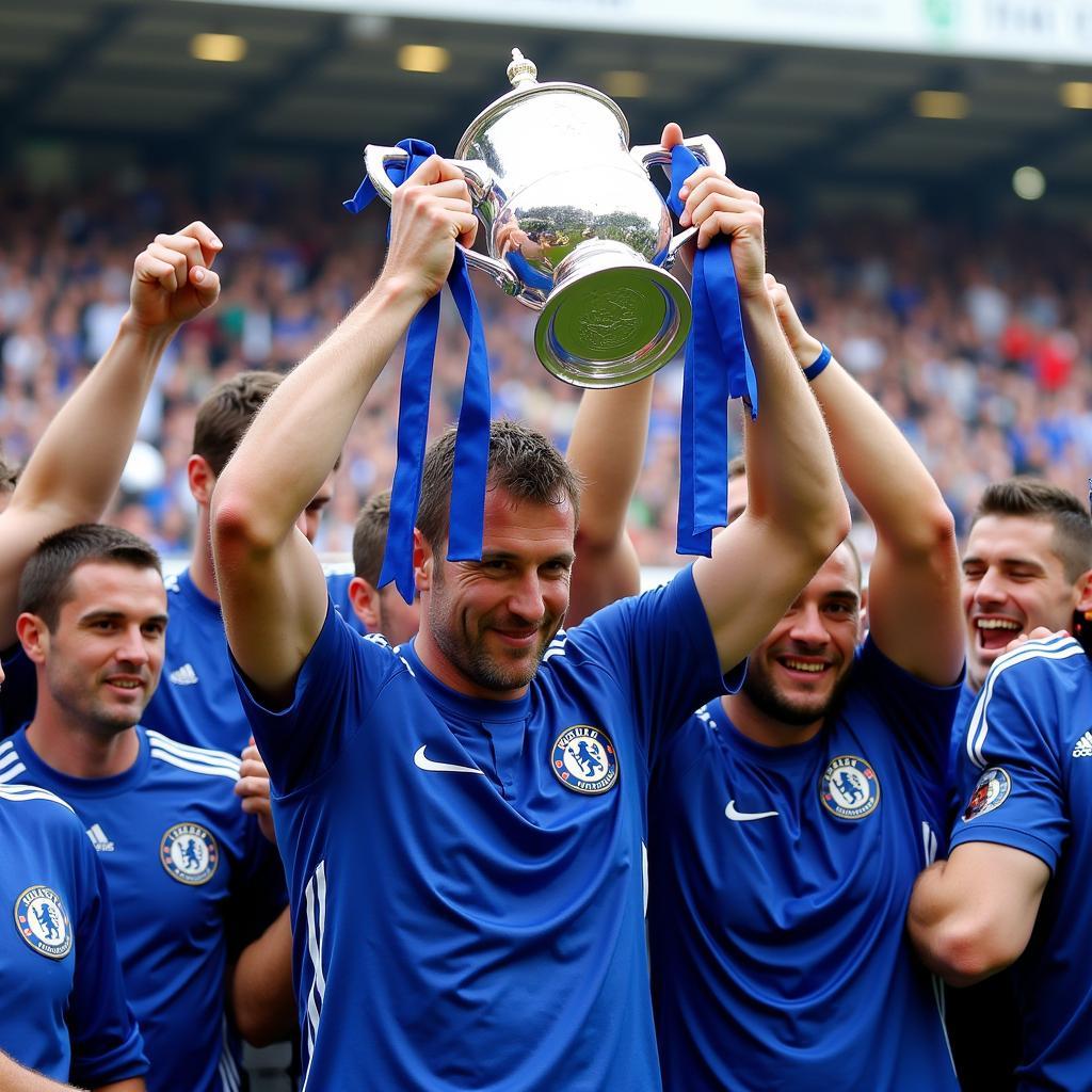 Chelsea captain John Terry lifting the FA Cup trophy in 2012