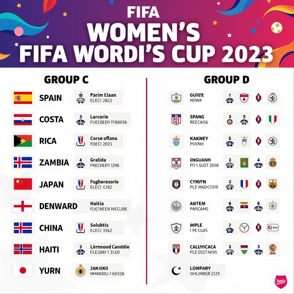 Bảng C và D World Cup Nữ 2023: Tây Ban Nha, Costa Rica, Zambia, Nhật Bản; Anh, Đan Mạch, Trung Quốc, Haiti