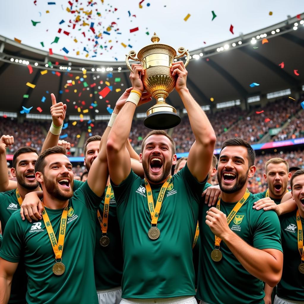 Nam Phi nâng cao chiếc cúp vô địch Rugby World Cup 2018