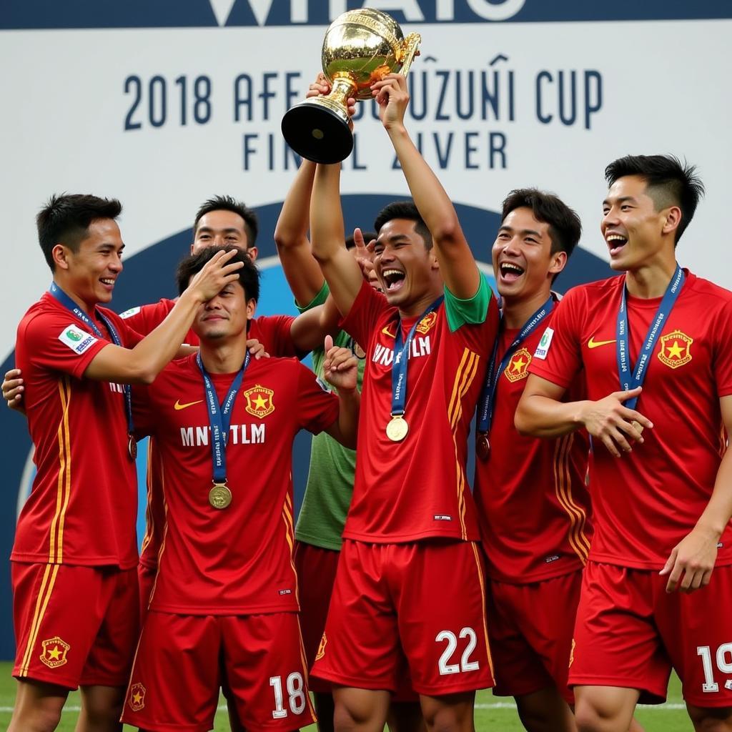 Các cầu thủ Việt Nam ăn mừng chức vô địch AFF Cup 2018