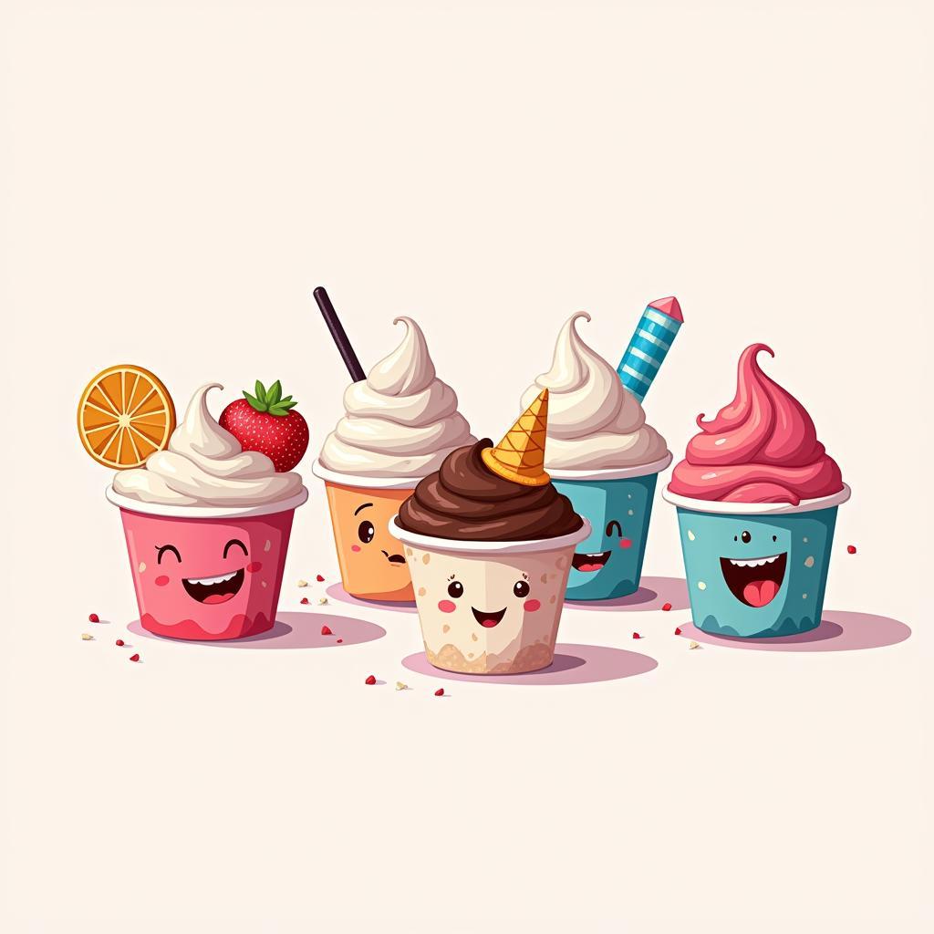 Kids ice cream cups - A variety of colorful and playful ice cream cups designed for children.