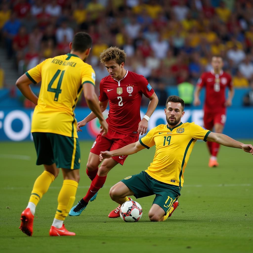 Trận đấu giữa Denmark và Australia tại World Cup 2018