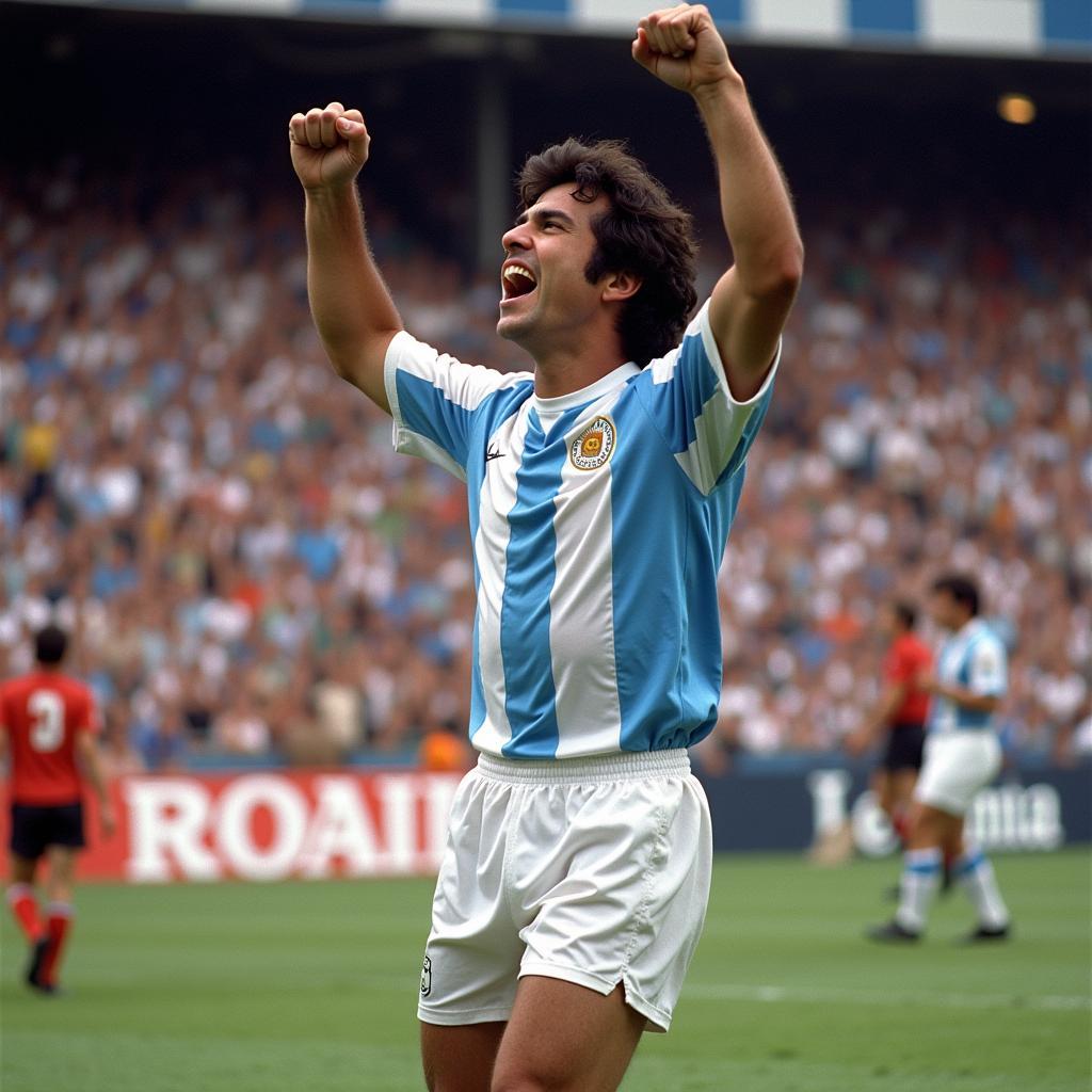 Diego Maradona celebrating a goal at the 1986 World Cup