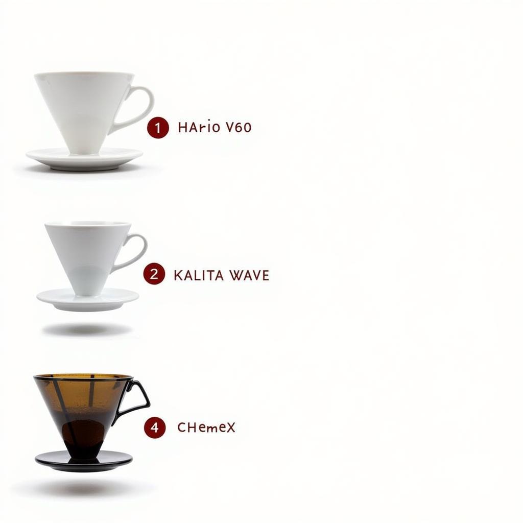 Các loại phễu pha chế cà phê single cup pour over khác nhau