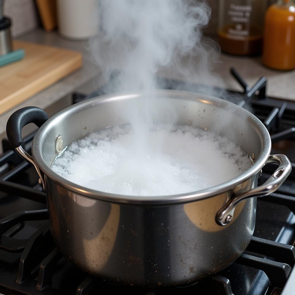 Boiling water with a quarter cup of salt