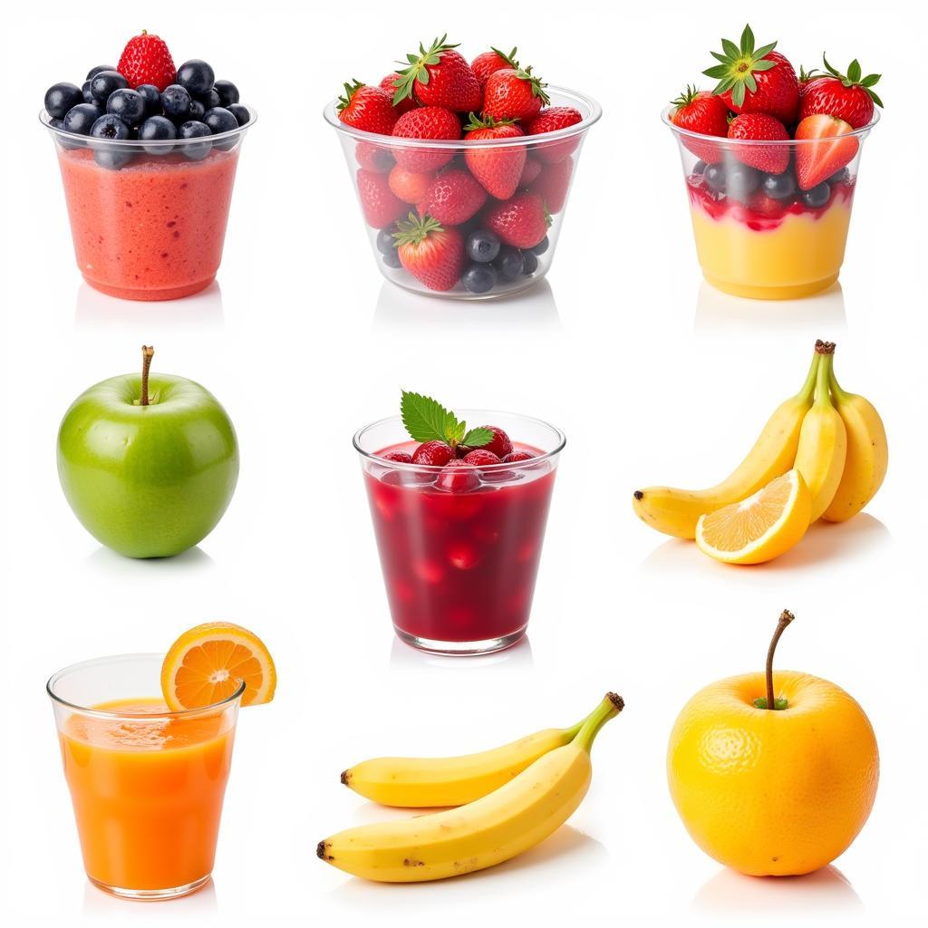 Hình ảnh fruit cup PNG đa dạng với nhiều loại trái cây và kiểu dáng ly khác nhau, phù hợp cho nhiều mục đích sử dụng trong thiết kế đồ họa.