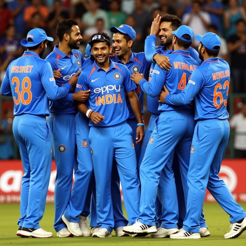 India celebrating their quarter-final win