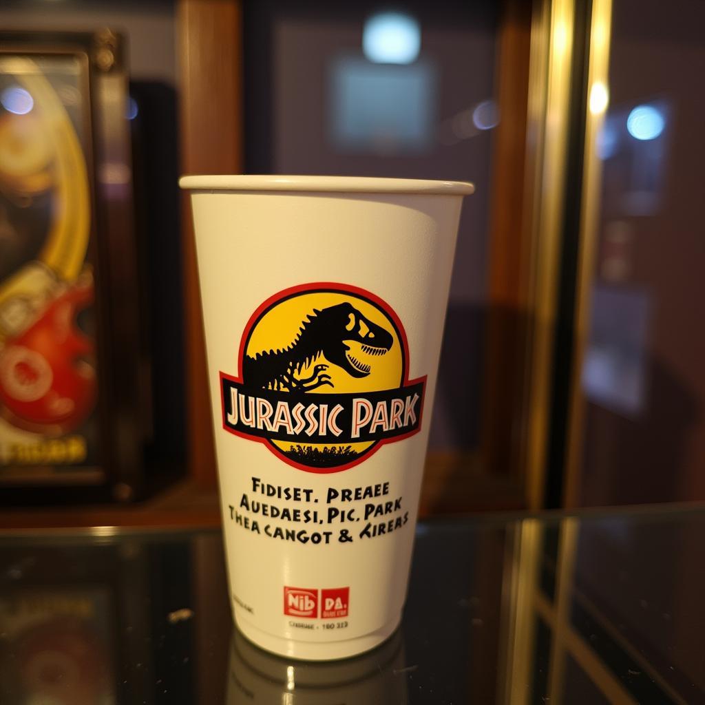 Jurassic Park McDonald's cup được trưng bày trong tủ kính