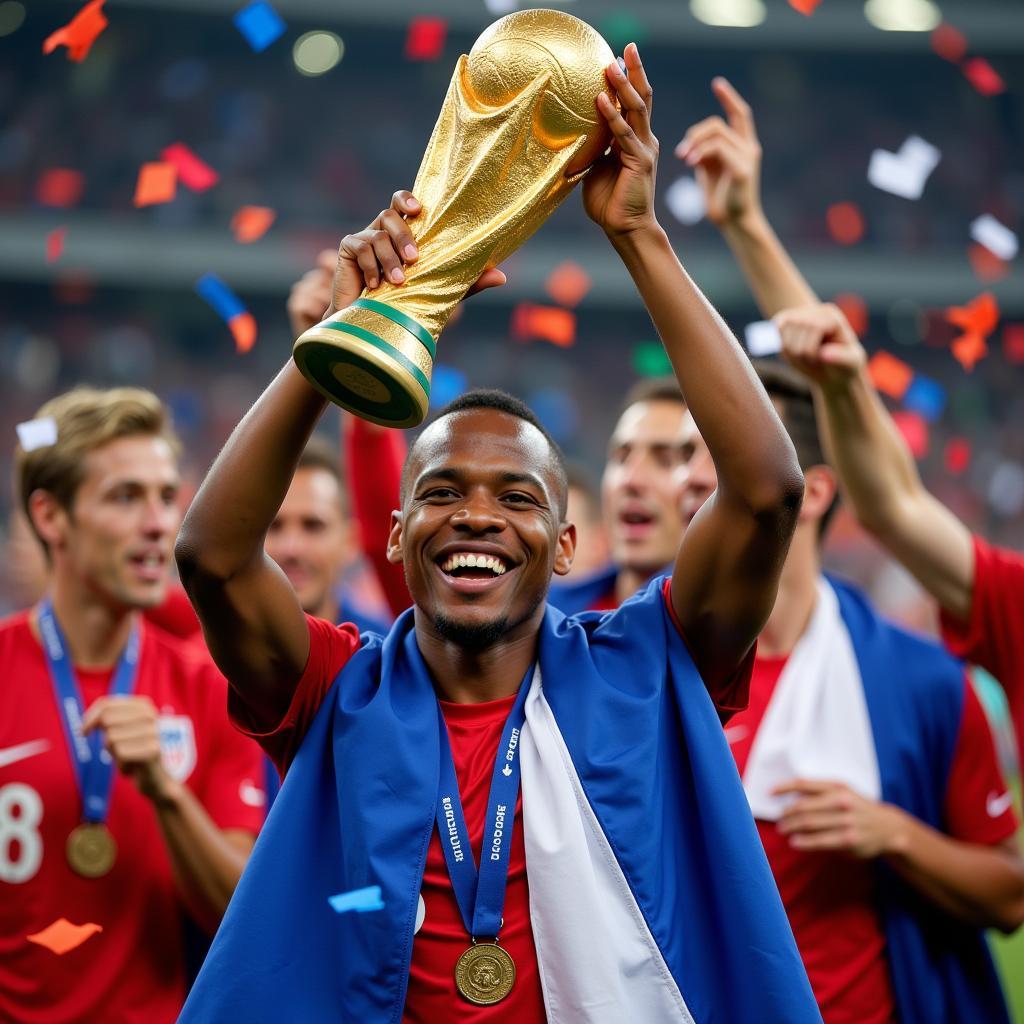 Kylian Mbappe nâng cao chiếc cúp vàng World Cup 2018