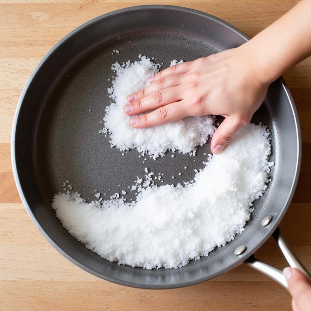 Cleaning a pan with salt