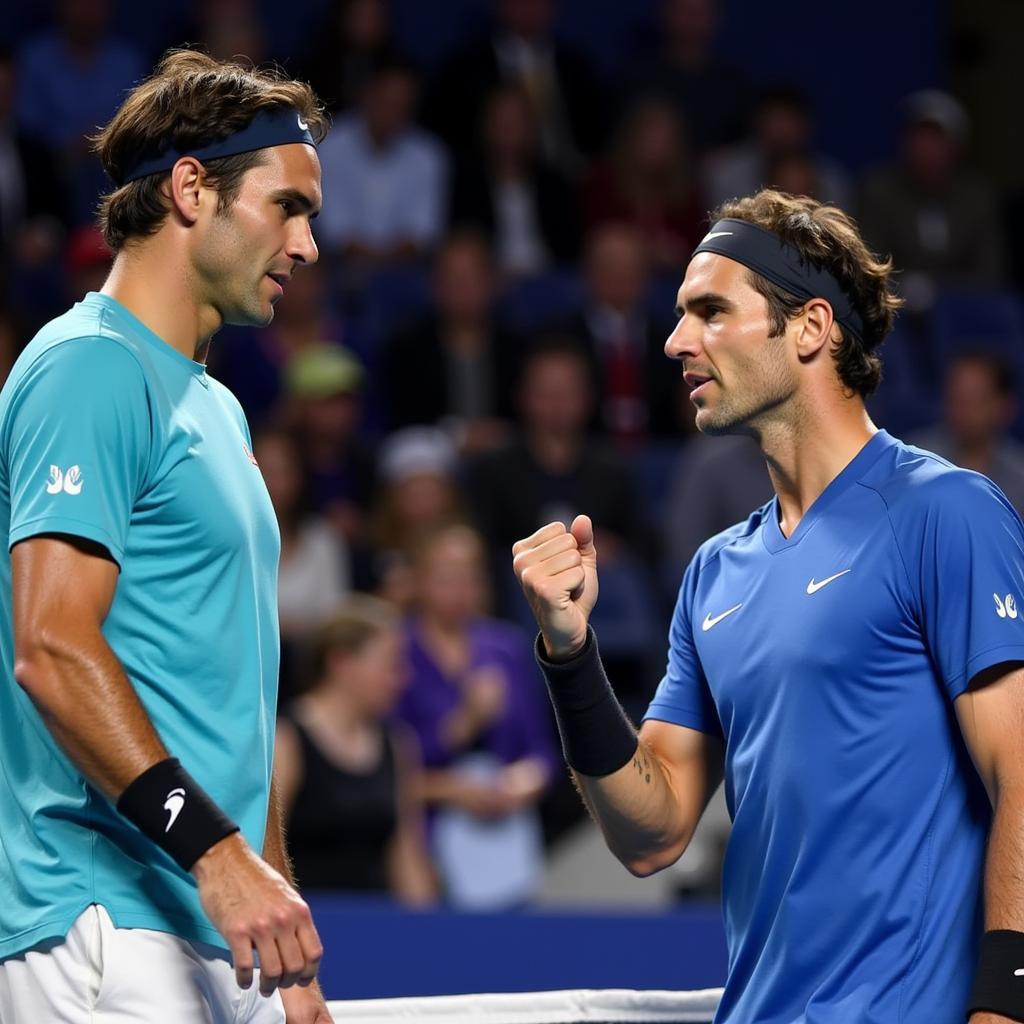 Federer and Nadal playing doubles at the Laver Cup 2017