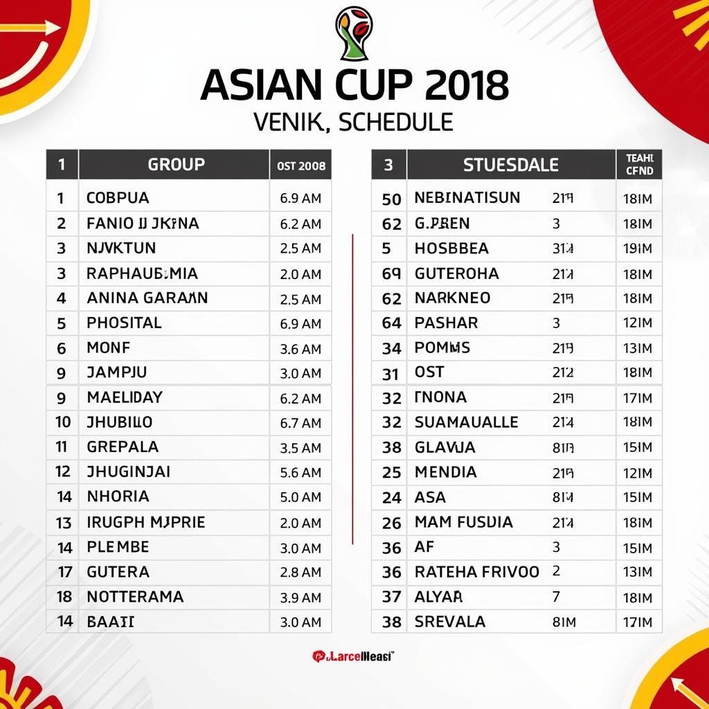 Lịch thi đấu Asian Cup 2018 chi tiết