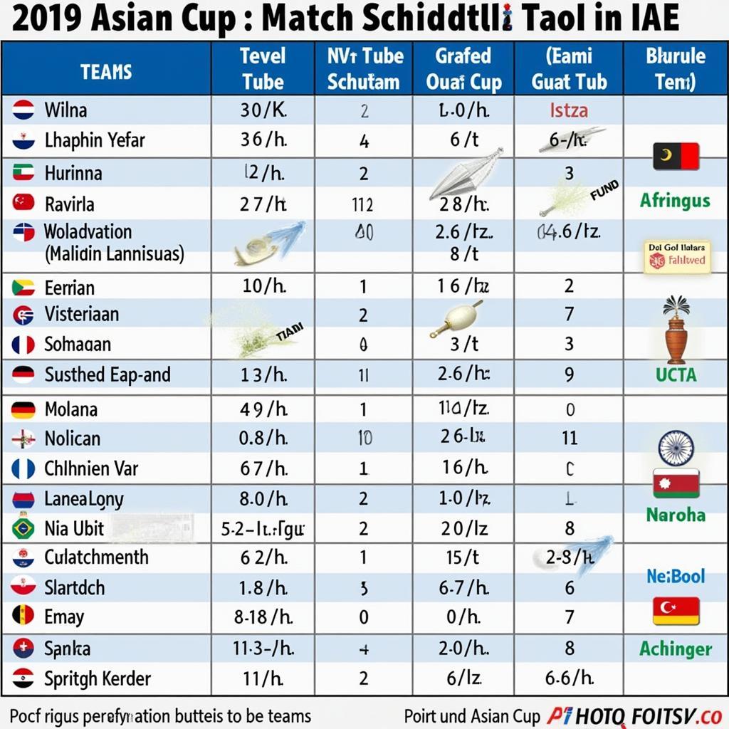 Lịch thi đấu vòng bảng Asian Cup 2019