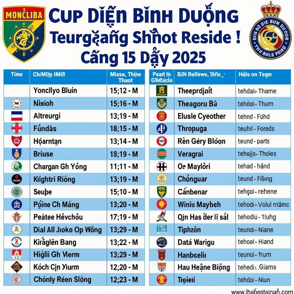 Lịch thi đấu Cup Điện Bình Dương