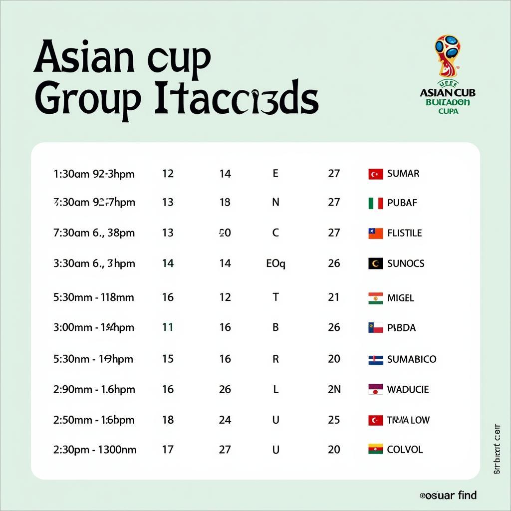 Lịch thi đấu vòng bảng Asian Cup