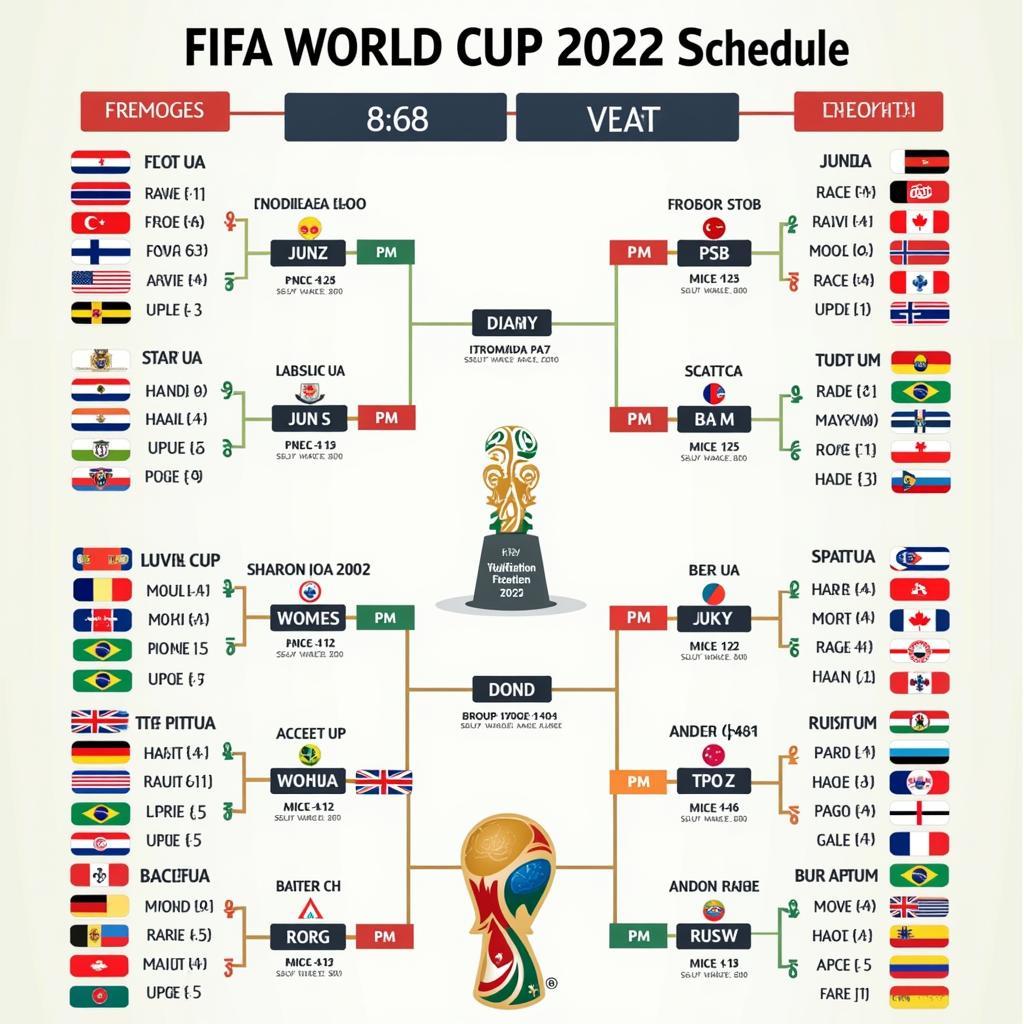 World Cup 2022 Schedule: A visual representation of the complete FIFA World Cup 2022 match schedule, including dates, times, and competing teams.